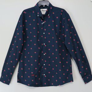 NWT BRAVA FABRICS Navy w/Red Roses Print 100% Cotton Button-Down Shirt Size XL